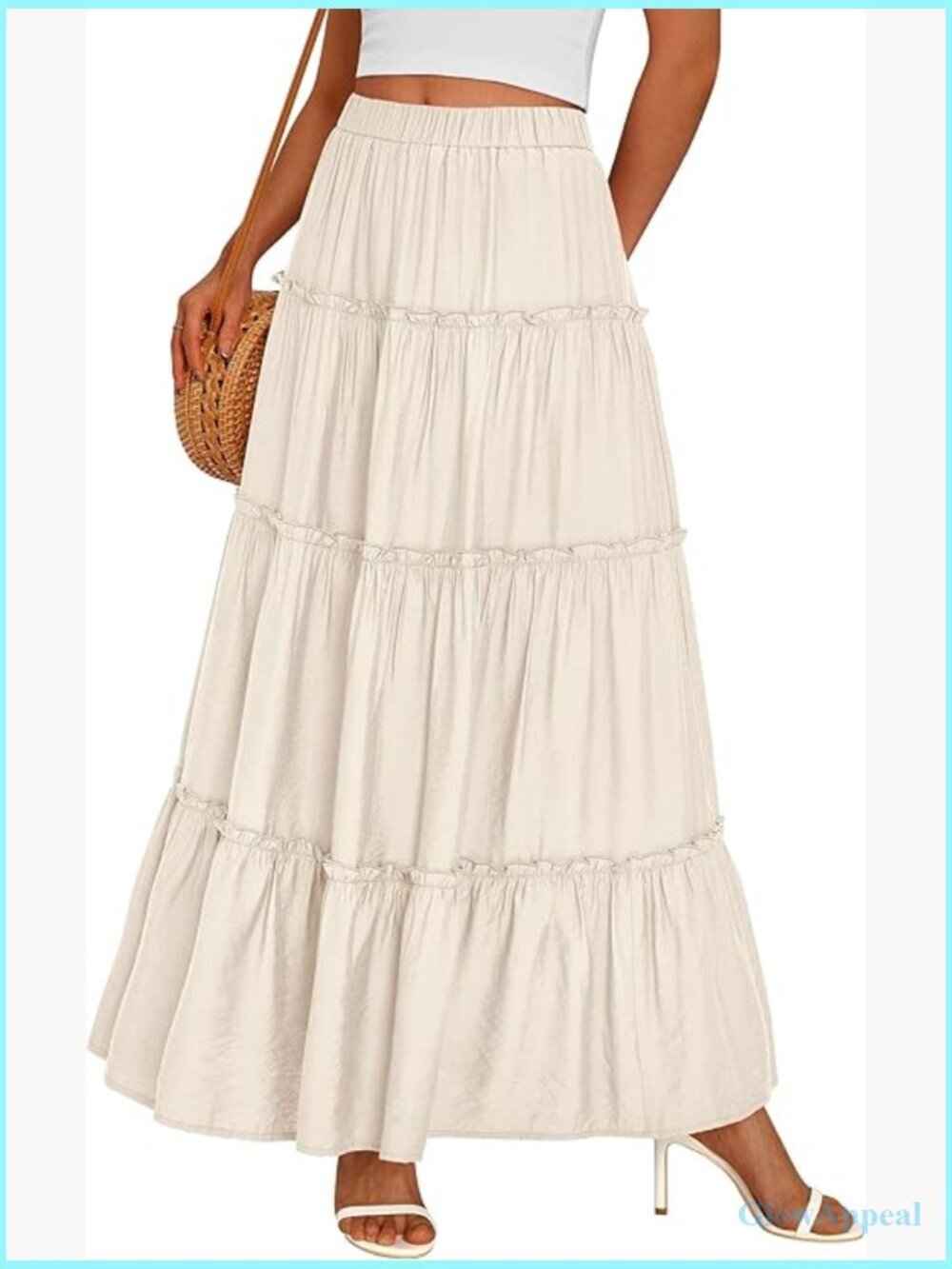 Boho Maxi Skirt with Pockets Flowy Tiered A-Line Summer Vacation